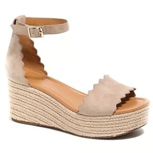 J by J. Crew tan suede scalloped platform espadrilles Size 10.5